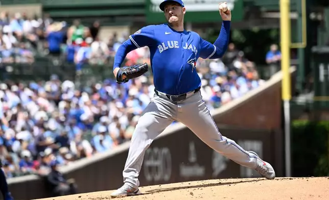 Toronto Blue Jays pitcher Patrick Corbin delivers during the first inning of a baseball game against the Chicago Cubs, Saturday, June 20, 2026, in Chicago. (AP Photo/Matt Marton)