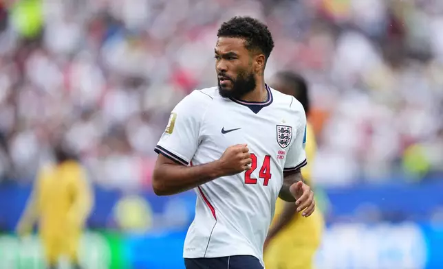 England's Reece James (24) looks on during the World Cup Group L soccer match between England and Ghana in Foxborough, Mass., near Boston, Tuesday, June 23, 2026. (AP Photo/Martin Meissner)
