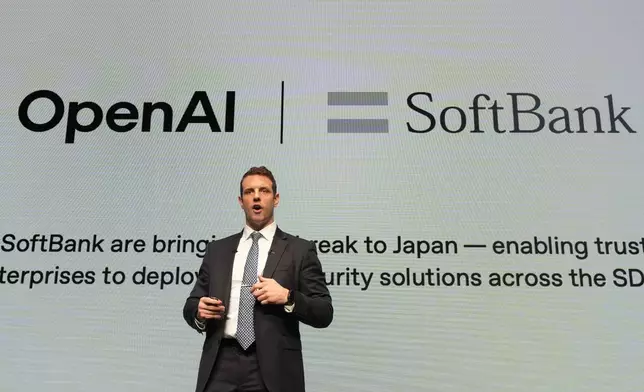 Colin Jarvis, head of Forward Deployed Engineering for OpenAI, speaks during its business event with SoftBank at a hotel in Tokyo, Tuesday, June 16, 2026. (AP Photo/Hiro Komae)