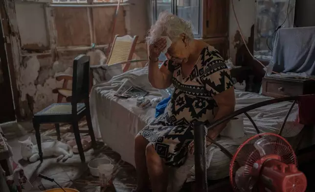 FILE - Margarita Salazar, 82, wipes the sweat off with a tissue inside her home amid hot weather in Veracruz, Mexico, on June 16, 2024. (AP Photo/Felix Marquez, File)
