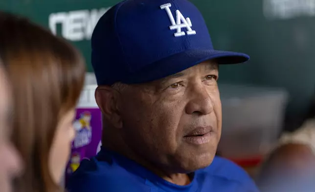 Los Angeles Dodgers manager Dave Roberts interviews with media before a baseball game against the Athletics, Monday, June 29, 2026, in West Sacramento, Calif. (AP Photo/Sara Nevis)