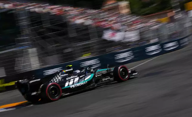 Mercedes driver Andrea Kimi Antonelli of Italy during the qualifying session for the Monaco F1 Grand Prix, at the Monaco racetrack, Saturday, June 6, 2026. (AP Photo/Fatima Shbair)