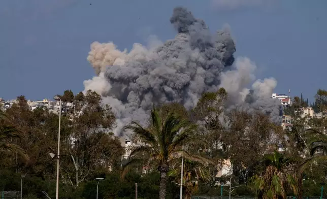 Smoke rises from an Israeli airstrike that hit Burj al-Shamali village near the southern port city of Tyre, Lebanon, Tuesday, June 2, 2026. (AP Photo/Mohammed Zaatari)