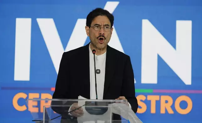 Ivan Cepeda concedes defeat in the presidential election at a news conference in Bogota, Colombia, Wednesday, June 24, 2026. (AP Photo/Ivan Valencia)