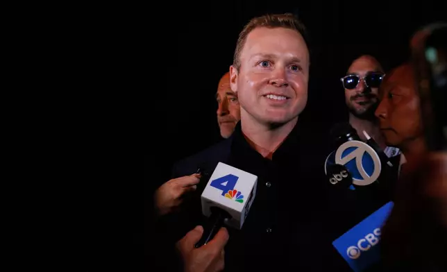 Spencer Pratt, a candidate in the Los Angeles mayoral race, fields interviews during an election night event Tuesday, June 2, 2026, in Los Angeles. (AP Photo/Jill Connelly)