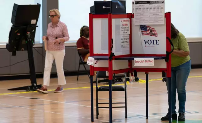 People cast their vote during D.C. primary election at Shepard Park Elementary, Tuesday, June 16, 2026, in Washington. (AP Photo/Jose Luis Magana)