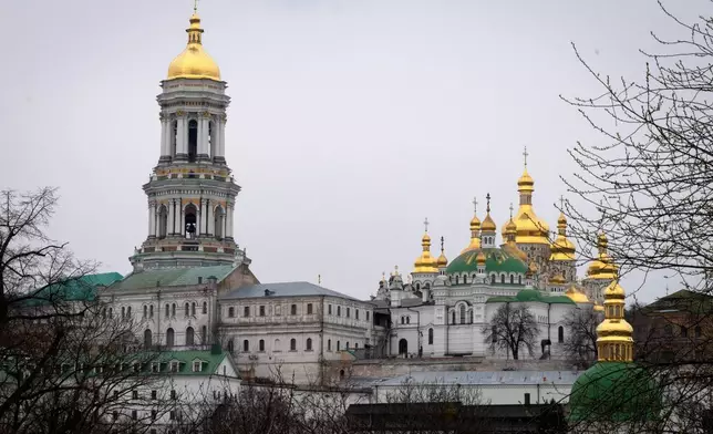 FILE - The Monastery of the Caves, also known as Kyiv-Pechersk Lavra, one of the holiest sites of Eastern Orthodox Christians, in Kyiv, Ukraine, March 23, 2023. (AP Photo/Efrem Lukatsky, File)