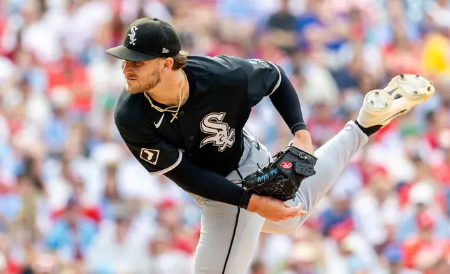 Chicago White Sox pitcher Sean Burke throws during the second inning of a baseball game against the Philadelphia Phillies, Saturday, June 6, 2026, in Philadelphia. (AP Photo/Laurence Kesterson)