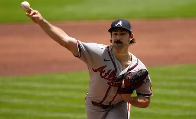 Atlanta Braves pitcher Spencer Strider throws during the first inning of a baseball game against the Cincinnati Reds in Cincinnati, Sunday, May 31, 2026. (AP Photo/Carolyn Kaster)
