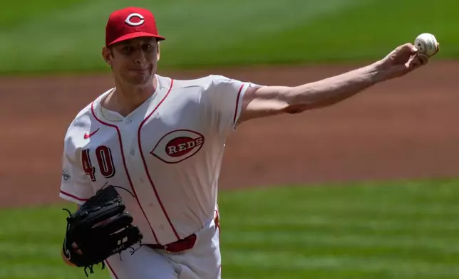 Cincinnati Reds pitcher Nick Lodolo throws during the first inning of a baseball game against the Atlanta Braves in Cincinnati, Sunday, May 31, 2026. (AP Photo/Carolyn Kaster)