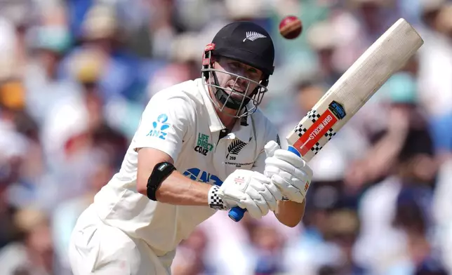 New Zealand's Henry Nicholls bats on day three of the second cricket test between England and New Zealand, in London, Friday June 19, 2026. (Ben Whitley/PA via AP)