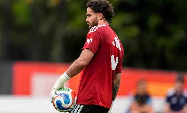 Spain goalkeeper David Raya works out during a training session, Saturday, June 6, 2026, in Chattanooga, Tenn., ahead of the World Cup soccer tournament. (AP Photo/Mike Stewart)