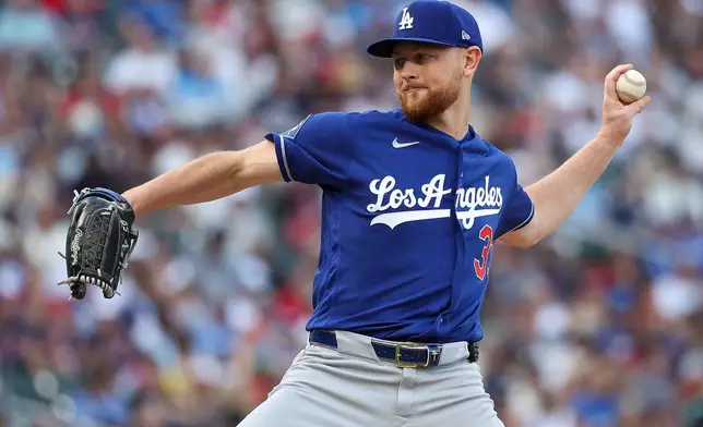 Los Angeles Dodgers pitcher Eric Lauer delivers against the Minnesota Twins during the fourth inning of a baseball game, Monday, June 22, 2026, in Minneapolis. (AP Photo/Matt Krohn)