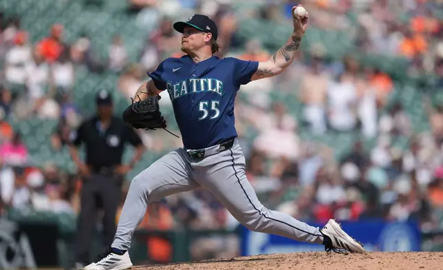 Seattle Mariners pitcher Gabe Speier throws against the Detroit Tigers during the ninth inning of a baseball game Saturday, June 6, 2026, in Detroit. (AP Photo/Paul Sancya)