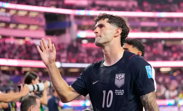 United States' Christian Pulisic walks off the field after a World Cup Group D soccer match against Turkey in Inglewood, Calif., near Los Angeles, Thursday, June 25, 2026. (AP Photo/Mark J. Terrill)
