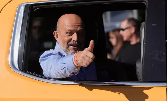 California Republican gubernatorial candidate Steve Hilton gestures after speaking at a news conference at the San Mateo County Elections office Friday, June 5, 2026, in San Mateo, Calif. (AP Photo/Jeff Chiu)
