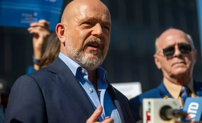 California gubernatorial candidate Steve Hilton speaks during a campaign event on Tuesday, June 9, 2026, in Norwalk, Calif. (AP Photo/Benjamin Hanson)