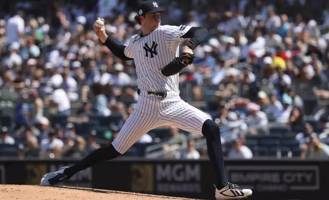 New York Yankees pitcher Cam Schlittler throws during the fifth inning of a baseball game against the Boston Red Sox, Sunday, June 7, 2026, in New York. (AP Photo/Pamela Smith)