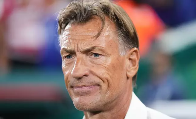 Tunisia head coach Herve Renard looks on prior to the World Cup Group F soccer match between Tunisia and Japan in Guadalupe, near Monterrey, Mexico, Saturday, June 20, 2026. (AP Photo/Matias Delacroix)