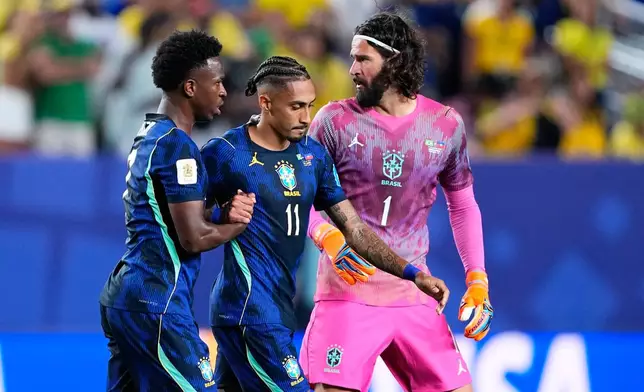 Brazil's Raphinha (11) leaves the pitch during the World Cup Group C soccer match between Brazil and Haiti in Philadelphia, Friday, June 19, 2026. (AP Photo/Petr David Josek)
