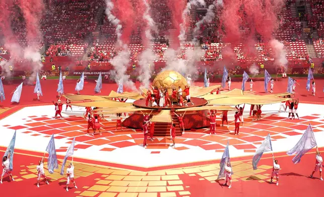Singers and dancers perform during the opening ceremony before the World Cup Group B soccer match between Canada and Bosnia, Friday, June 12, 2026, in Toronto. (AP Photo/Jared Freed)