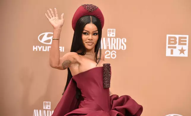 Teyana Taylor arrives at the BET Awards on Sunday, June 28, 2026, at the Peacock Theater in Los Angeles. (Photo by Richard Shotwell/Invision/AP)