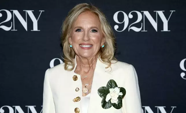 Educator and former First Lady of the United States Jill Biden arrives at The 92nd Street Y on Tuesday, June 2, 2026, in New York. (Photo by Andy Kropa/Invision/AP)
