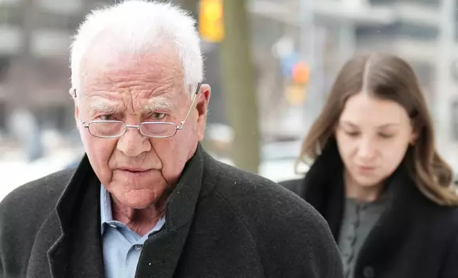 FILE - Frank Stronach arrives at a Toronto Court on Tuesday Feb. 3, 2026. (Chris Young /The Canadian Press via AP, File)