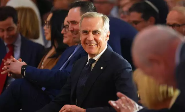 Canadian Prime Minister Mark Carney speaks to community leaders event at Holy Blossom Temple in Toronto on Monday, June 1 2026. (Chris Young/The Canadian Press via AP)