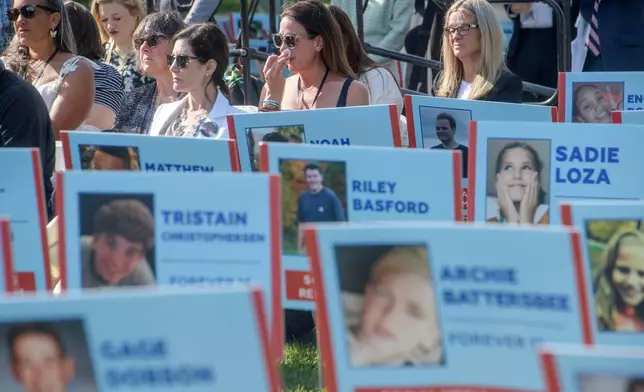 Carrie Baeten, second from right, remembers her 18-year-old son Jack McDonough, during a Social Media Victims Remembrance Day memorial on Capitol Hill, Tuesday, June 23, 2026, in Washington. (AP Photo/Rod Lamkey, Jr.)