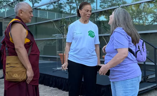 Lonnie Ali greets visitors to the Muhammad Ali Center for an Ali remembrance on Wednesday, June 3, 2026, in Louisville, Ky.(AP Photo/Dylan Lovan)
