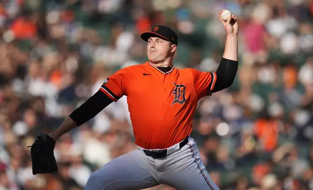 Detroit Tigers pitcher Tarik Skubal throws against the Chicago White Sox during the first inning of a baseball game Friday, June 19, 2026, in Detroit. (AP Photo/Paul Sancya)