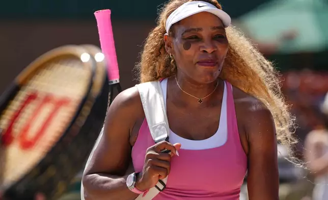 Serena Williams of the United States arrives at a training session at the All England Lawn Tennis and Croquet Club, ahead of the Wimbledon Championships in London, Thursday, June 25, 2026. (AP Photo/Kirsty Wigglesworth)