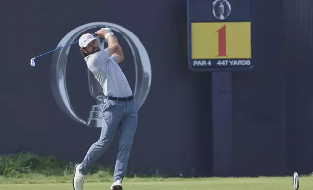 Cameron Young of the United States plays off the 1st tee during the second day of the British Open Golf championships at Royal Birkdale golf club, in Southport, England, Friday, July 17, 2026. (AP Photo/Peter Morrison)