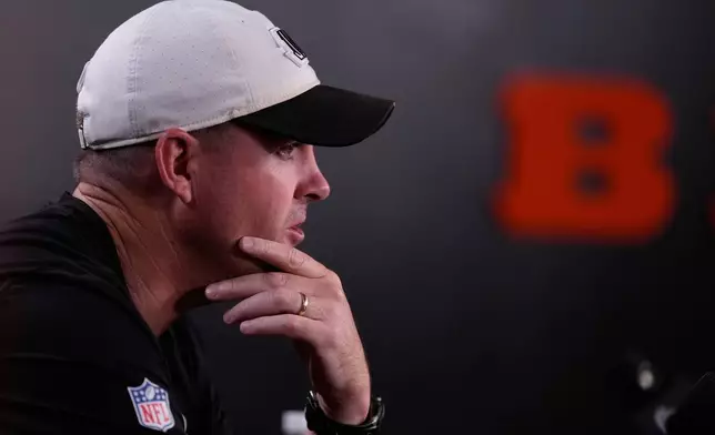FILE - Cincinnati Bengals head coach Zac Taylor speaks during a news conference after the NFL football team's practice in Cincinnati, June 2, 2026. (AP Photo/Carolyn Kaster, File)