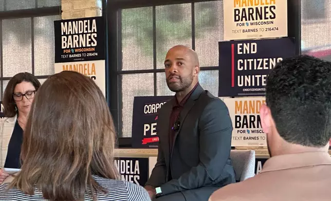 Wisconsin Democratic candidate for governor Mandela Barnes speaks at a campaign stop on Tuesday, July 14, 2026, in Madison, Wis. (AP Photo/Scott Bauer)