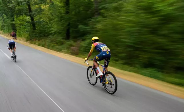 Spain's Carlos Verona rides during the eleventh stage of the Tour de France cycling race with start in Vichy and finish in Nevers, France, Wednesday, July 15, 2026. (AP Photo/Mosa'ab Elshamy)
