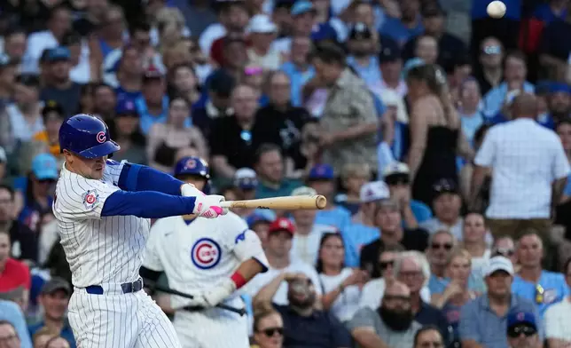 Chicago Cubs' Alex Bregman hits a three-run home run during the second inning of a baseball game against the San Diego Padres in Chicago, Tuesday, June 30, 2026. (AP Photo/Nam Y. Huh)
