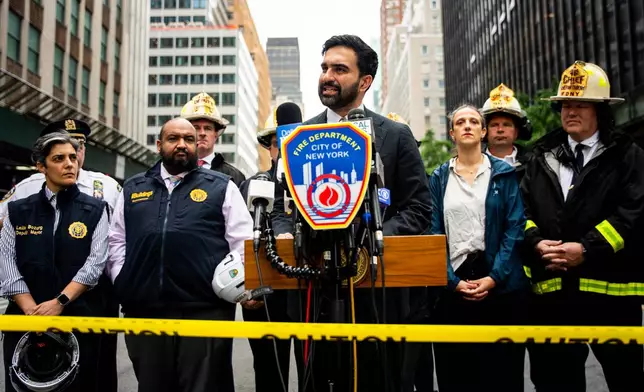 New York City Mayor Zohran Mamdani speaks about the unstable building at 235 East 42nd Street and the surrounding buildings that were evacuated, Tuesday, July 7, 2026, in New York. (AP Photo/Angelina Katsanis)