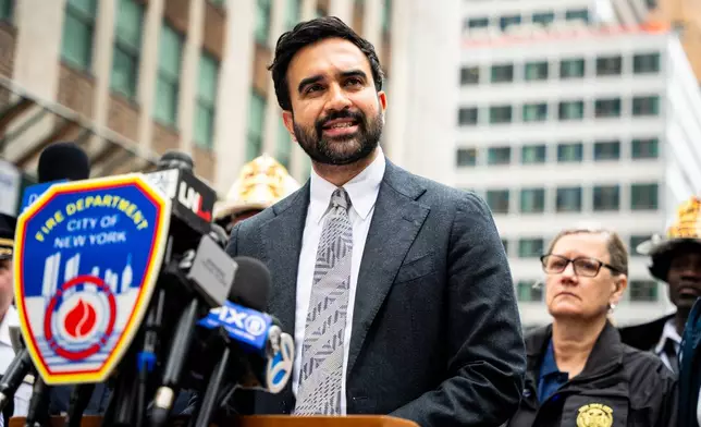 New York City Mayor Zohran Mamdani speaks about the unstable building at 235 East 42nd Street and the surrounding buildings that were evacuated, Tuesday, July 7, 2026, in New York. (AP Photo/Angelina Katsanis)
