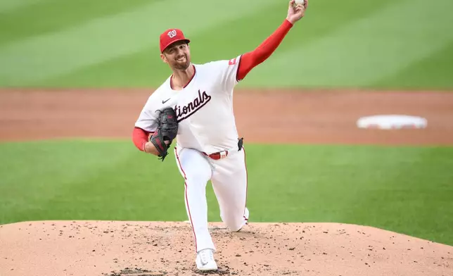 Washington Nationals pitcher Foster Griffin throws during the second inning of a baseball game against the Houston Astros, Wednesday, July 8, 2026, in Washington. (AP Photo/Nick Wass)
