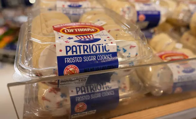Patriotic Frosted Sugar Cookies are for sale at the Meijer in Wetherington, Ohio, Tuesday, June 30, 2026. (AP Photo/Carolyn Kaster)