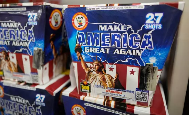 Make America Great Again fireworks by Winda are for sale at Lucky Patriot Fireworks in Batavia, Ohio, Tuesday, June 30, 2026. (AP Photo/Carolyn Kaster)