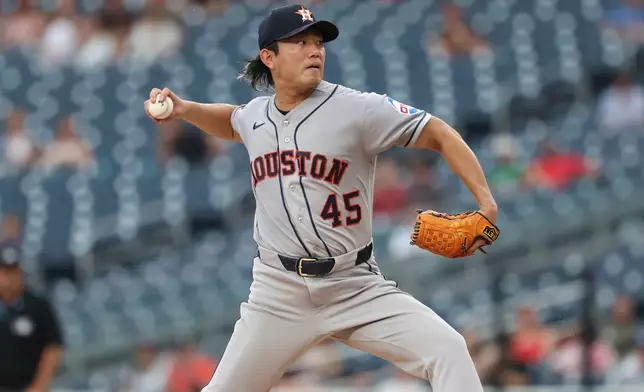 Houston Astros pitcher Tatsuya Imai throws during the third inning of a baseball game against the Washington Nationals, Tuesday, July 7, 2026, in Washington. (AP Photo/Terrance Williams)