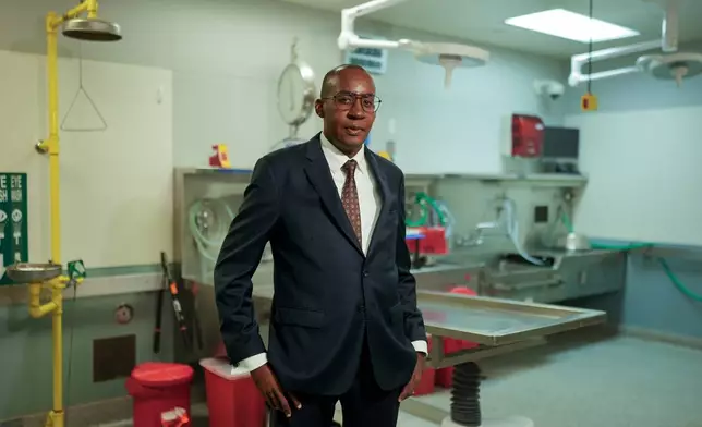 Los Angeles County medical examiner, Dr. Odey Ukpo, poses for a portrait on Tuesday, June 16, 2026, in Los Angeles. (AP Photo/Jae C. Hong)