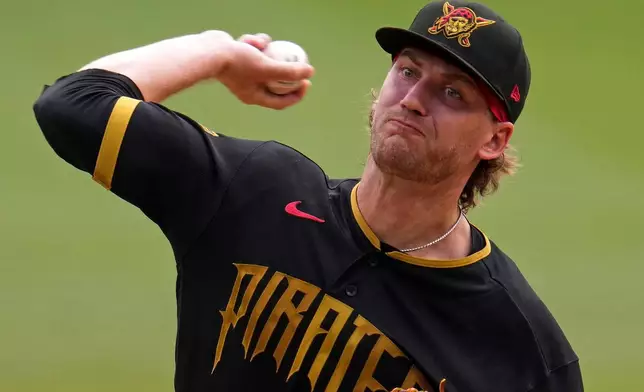 Pittsburgh Pirates pitcher Braxton Ashcraft delivers during the first inning of game one of a baseball double header against the Milwaukee Brewers in Pittsburgh, Saturday, July 11, 2026. (AP Photo/Gene J. Puskar)