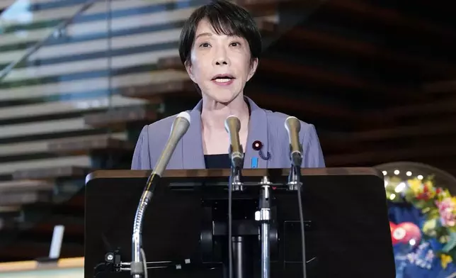 Japan's Prime Minister Sanae Takaichi speaks during a news conference in Tokyo, Tuesday, July 28, 2026, following an earthquake in Kumamoto in the Kyushu island, southern Japan. (Keisuke Hosojima/Kyodo News via AP)