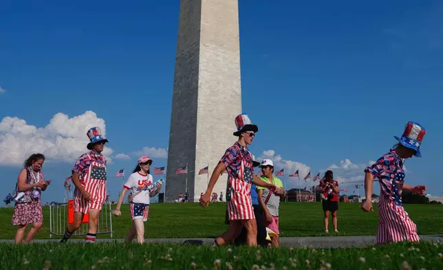 People arrive for a Salute to America Independence Day event honoring the nation's 250th anniversary, Saturday, July 4, 2026, on the National Mall in Washington. (AP Photo/Julia Demaree Nikhinson)