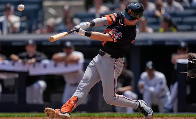 Detroit Tigers' Kevin McGonigle (7) hits a home run during the third inning of a baseball game against the New York Yankees Wednesday, July 1, 2026, in New York. (AP Photo/Frank Franklin II)