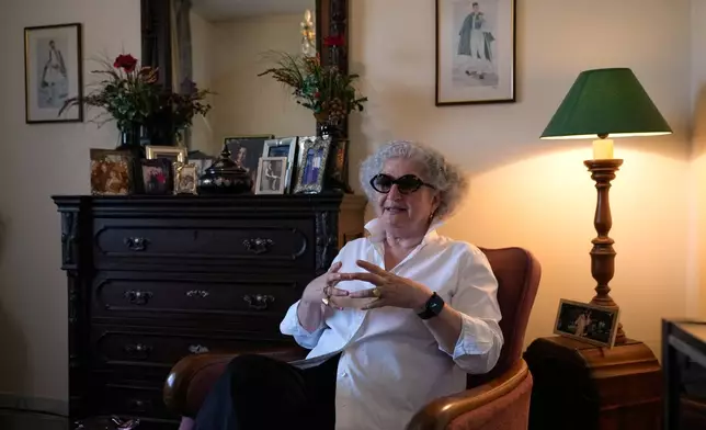 Anissa Helou, 74, one of the Middle East's most acclaimed cooks and food writers, speaks during an interview with the Associated Press at her late mother's apartment in the Mount Lebanon town of Ballouneh, Thursday, July 2, 2026. (AP Photo/Hussein Malla)